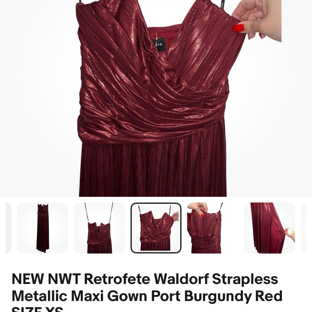 Retrofete Strapless Metallic Maxi Dress - Burgundy - Picture 3 of 5